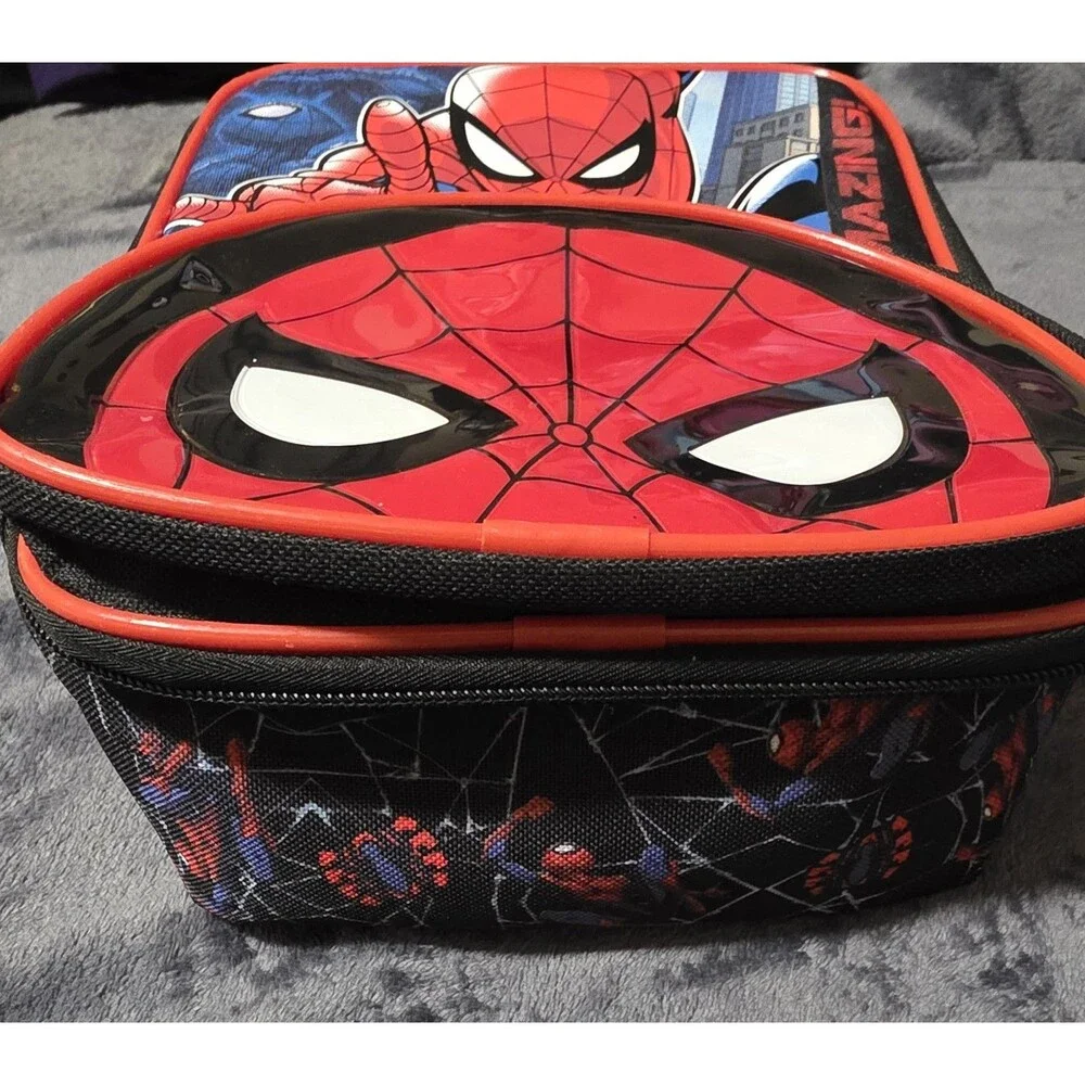 School Kids Spiderman 2pcLunchBagSet ZipUp LunchBox &Re-Usable Washable SnackBag